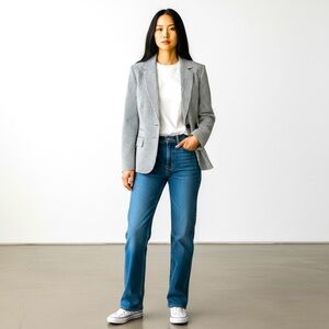 NWT NINE WEST Seersucker Blue White Striped Nautical Blazer - Size 12